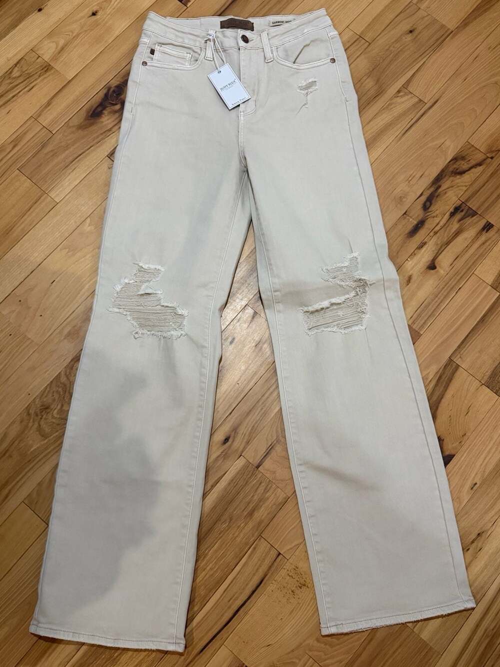 Judy Blue Wide Leg Jeans Size 7/28 Bone Distressed Garment Dyed